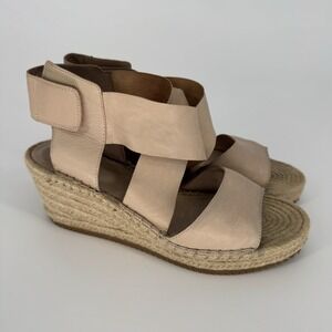 Eileen Fisher Women's 10 Shoes Willow Sandal Blush Leather Espadrille Wedge Heel